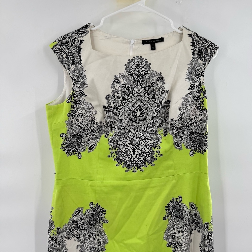 David Meister green and Black paisley Patterned Dress size 14 - Picture 2 of 9